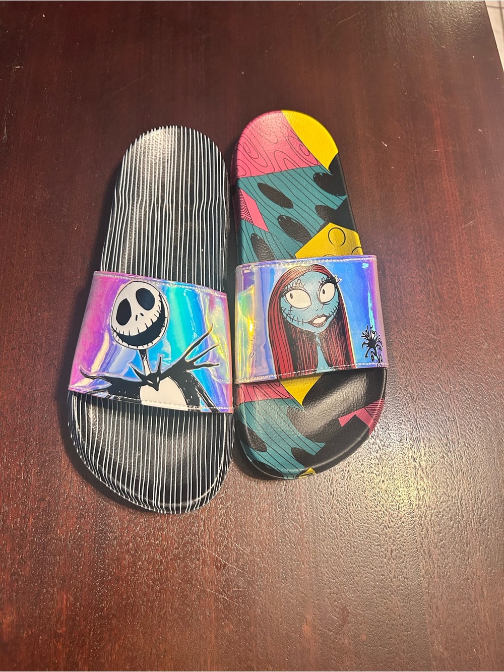 Holographic Night-Themed Slide Sandals in Pink & Blue